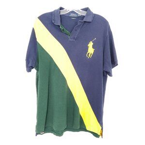 Polo Ralph Lauren Men's Polo Shirt Sz XL Custom Fit Cotton Colorblock Blue Green